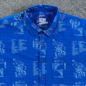 Retro Rifle Blueprint White Gun Schematic Graphic Print Button-Up Shirt Men's XL